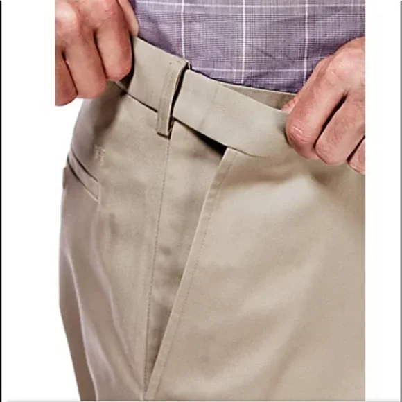 Haggar Pants Khakis Classic Fit Flat Front No Iron Expandable Waist Size 42x36 - Picture 2 of 6